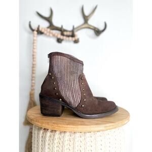 Sesto Meucci Mirka Studded Ankle Boots Size 6.5 Brown Leather Western Rodeo